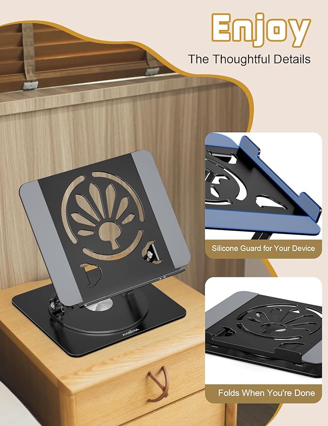 Axbima Adjustable Laptop Stand for Desk-360° Rotating Base Aluminum Laptop Riser,Ergonomic Computer Stand for Office Home MacBook Pro/Air Dell HP up to 16'',Black