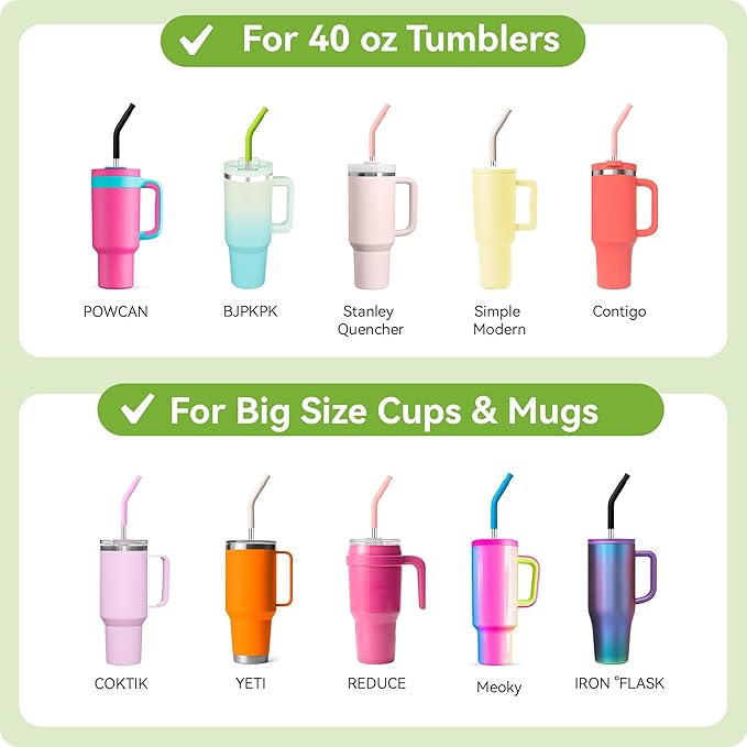 Stainless Steel Straws For Stanley 40 oz Tumble With Silicone Tip, 12'2 Long Metal Straws Replacement for Stanley Quencher H2.0 40oz Cups,Fit Simple Modern 40oz Big Mugs& Jar(Sky Blue)