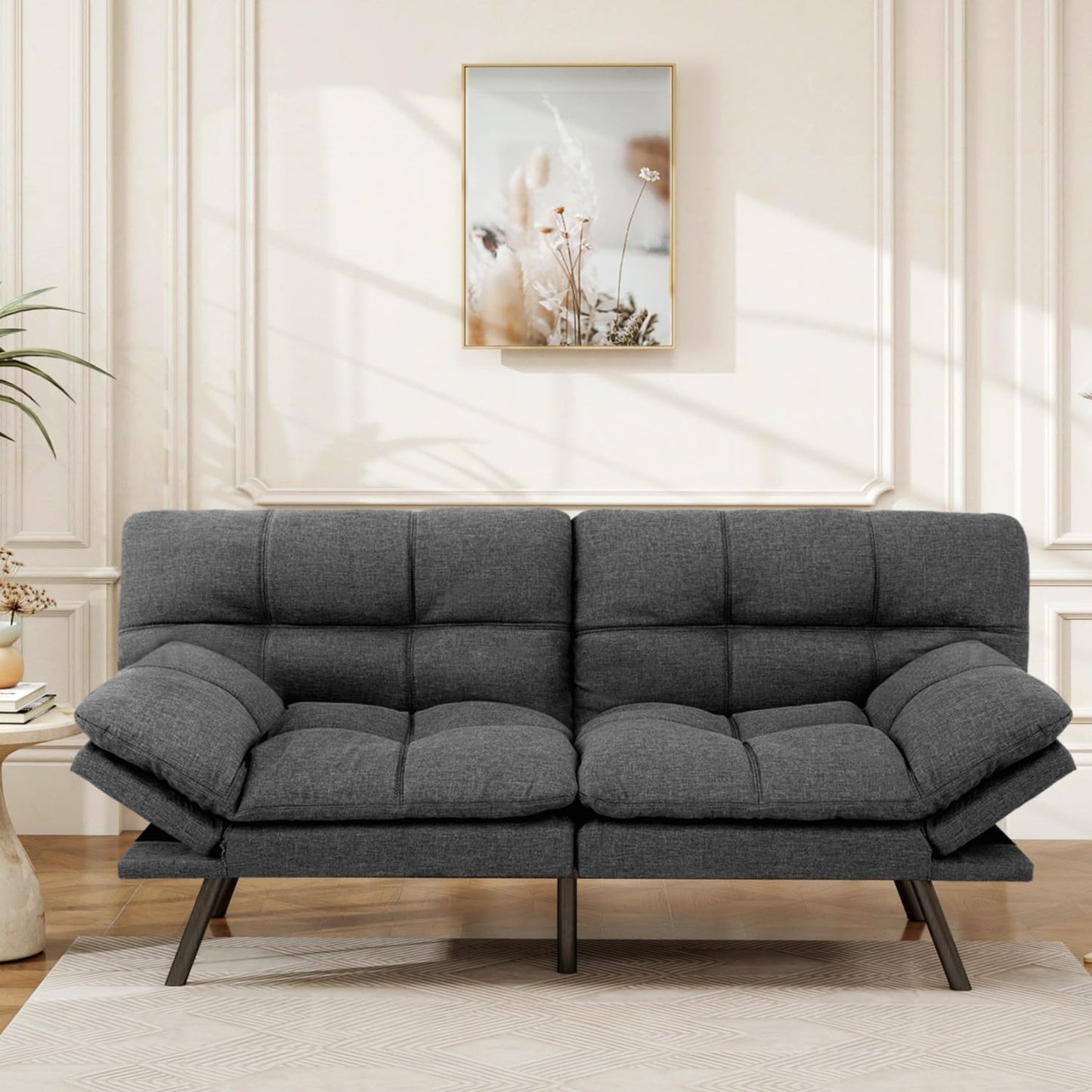 Opoiar 71" Convertible Futon Sofa Bed & Sleeper Couch - Memory Foam Loveseat Sofa with Adjustable Backrest/Armrest for Small Space, Apartment, Living Room - Grey