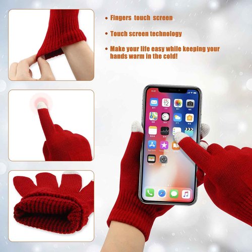 Vabean 48 Set Gloves and Beanies, Magic Touchscreen Gloves Winter Knit Beanie Hat Set, Knit Hats Caps for Men Women Homeless(Colorful)