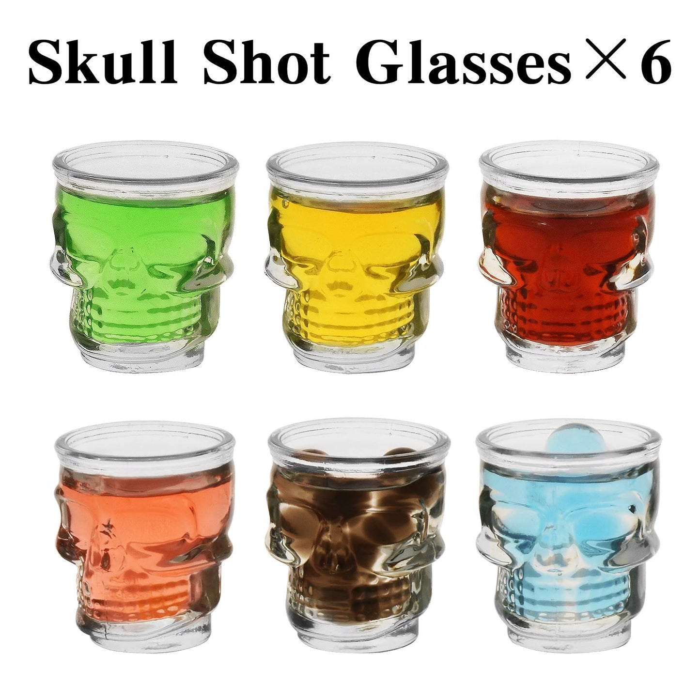 eispap 6 Pcs Skull 50ml Shot Glasses Set Freezer Safe Shot Glasses for Skull Gifts or Ornament Shot Glass Design Glass Set (6)