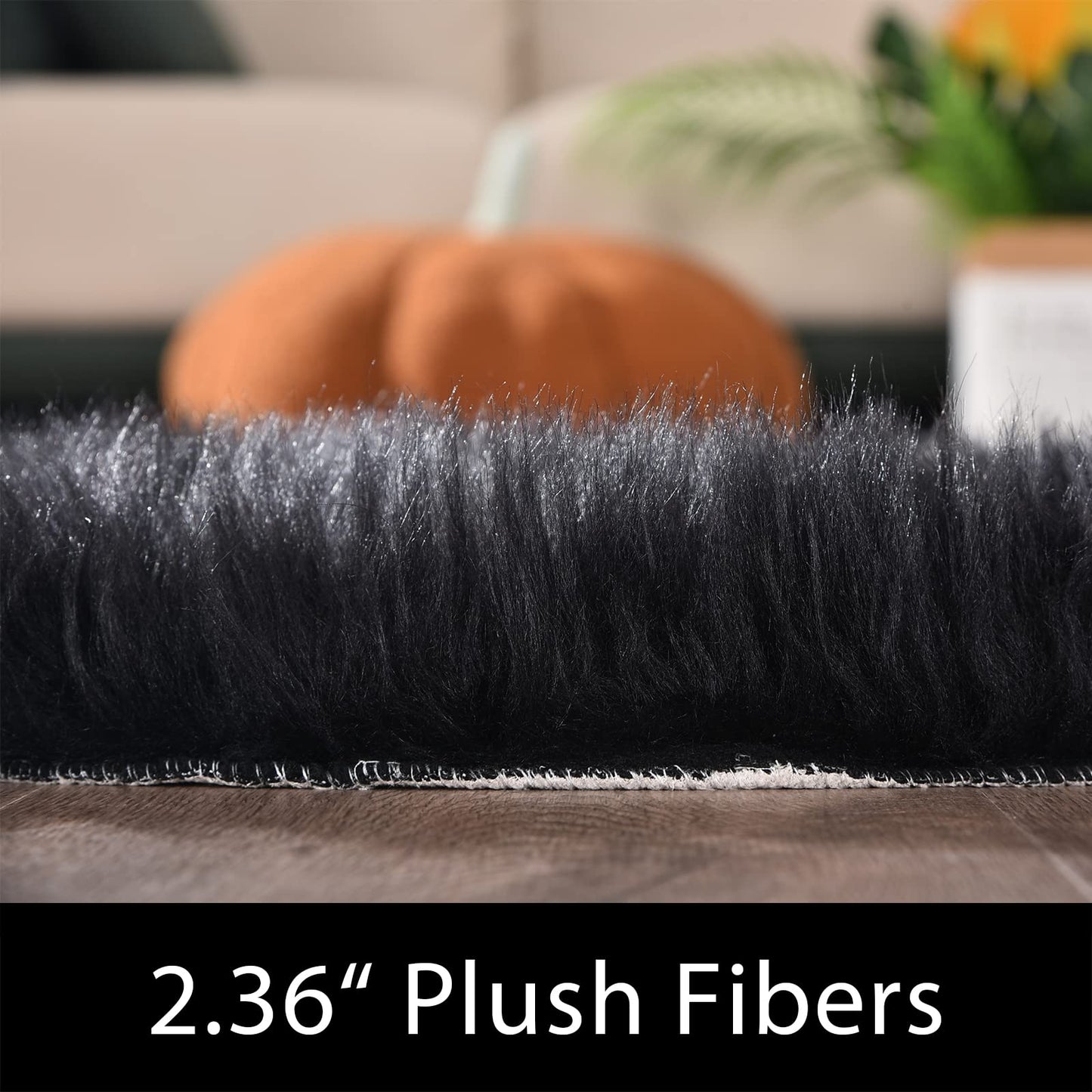 Latepis Black Faux Sheepskin 2x4 Shag Rug for Bedroom Fluffy Faux Fur Rug Non-Slip Throw Rugs for Living Room Fuzzy Rugs for Dorm Pet Mats Luxury Home Décor