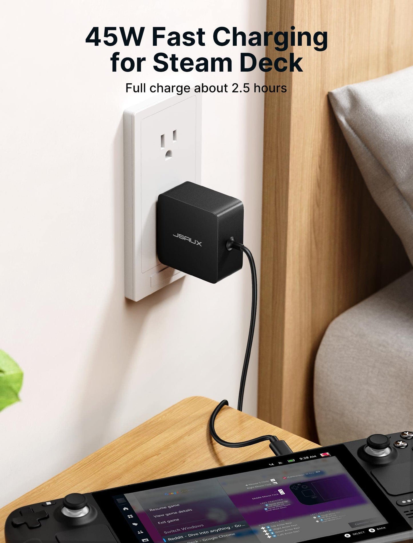 Jsaux 45W Usb C Charger For Steam Deck/Oled, 5Ft Cable Type C Pd 3.0 45 Watt Fast Charging Compatible With Steam Deck, Switch/Ol