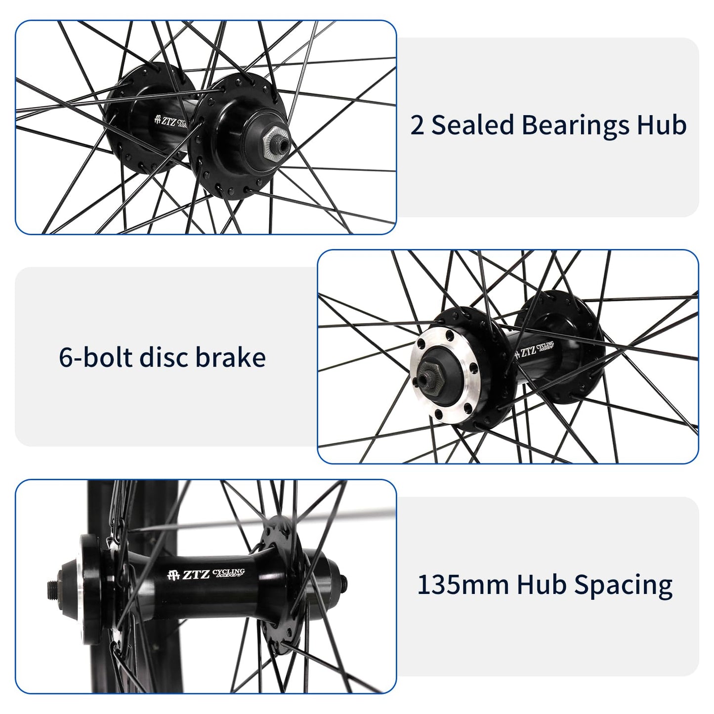 ZTZ 20/26 x 4.0 inch Fat Tire Bike Front Wheel, Aluminum Alloy Bike Rim, 36H High-Strength Fat Bike Wheelset, 135mm Hub, 9mm Quick Release, Disc Brake, Perfect for Snow, Beach, eBikes (26 * 4.0 inch)