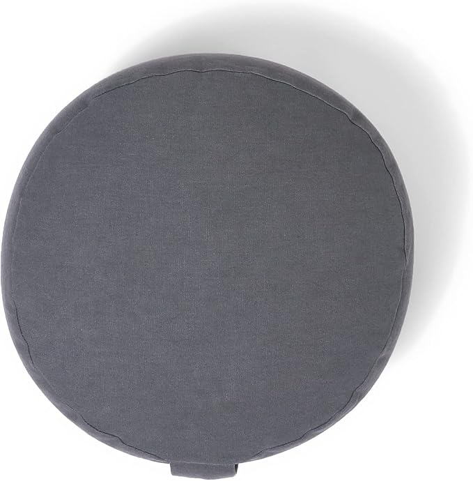 Organic Round Meditation Cushion by renoo - Durable Comfortable Cotton, Linen, Hemp - Modern Zafu - Buckwheat Floor Pillow Yoga Bolster in 15 Colors Removable Cover - 15 inches - Slate