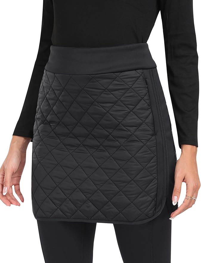 MoFiz Women's Quilted Puffer Skirt Insulated Warm Winter Skirt with Full Zipper Snow Skirts for Hiking Running Golf Outdoor