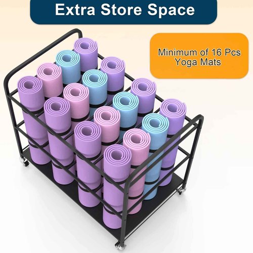 MOUMISS Yoga Mat Rack Storage Cart Basket Home Gym Storage Organizer Rack Equipment Weight Rack for Yoga Block, Foam Roller, Resistance Band, Dumbbell, Kettlebell (Black)