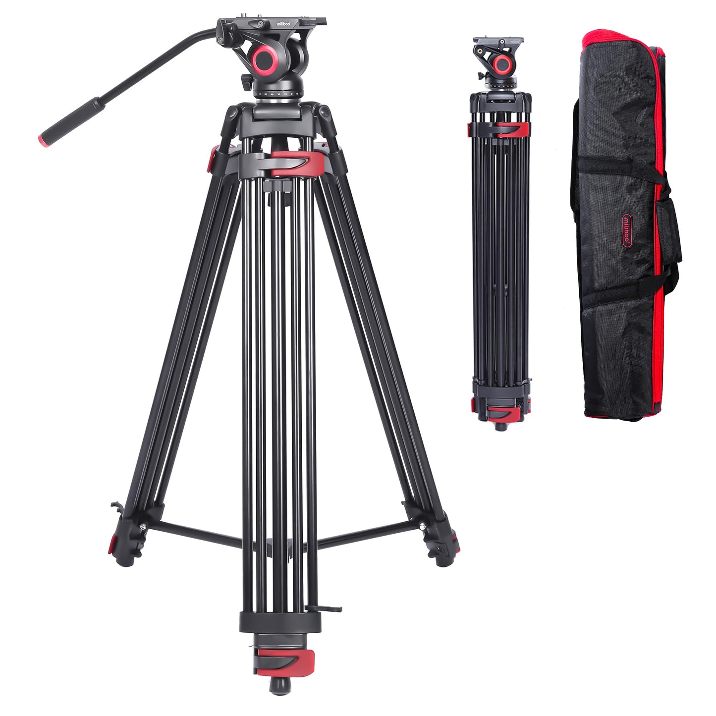 Miliboo Mtt602Ii-A Upgraded Camera Tripod Fluid Head Tripods For Camera, Max Working Height 76.4 Inches, Max Load 22Lbs, Max Tub