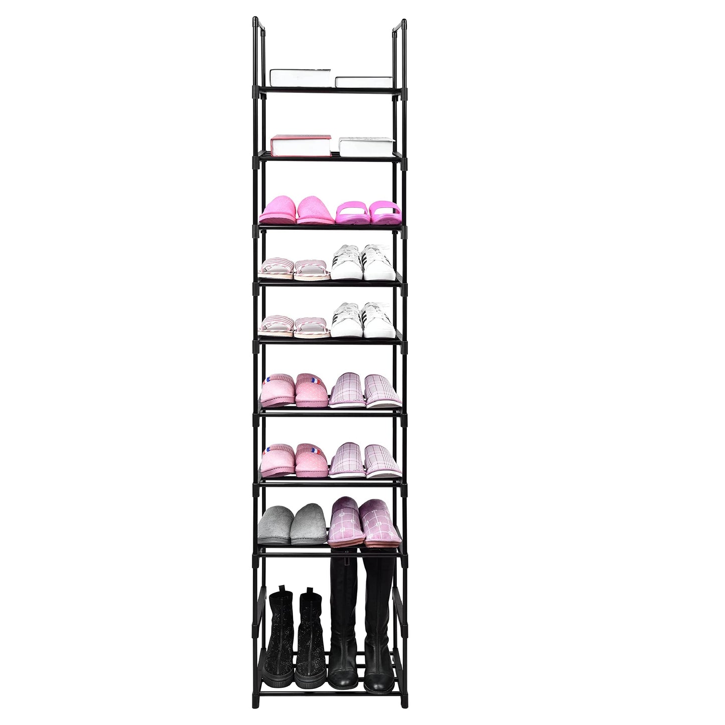 Easyhouse 10 Tier Metal Sturdy Shoe Rack, 10 Tier Tall Shoe Storage Organizer, Narrow Tall Shelf Organizer for Entryway, Closet, Bedroom