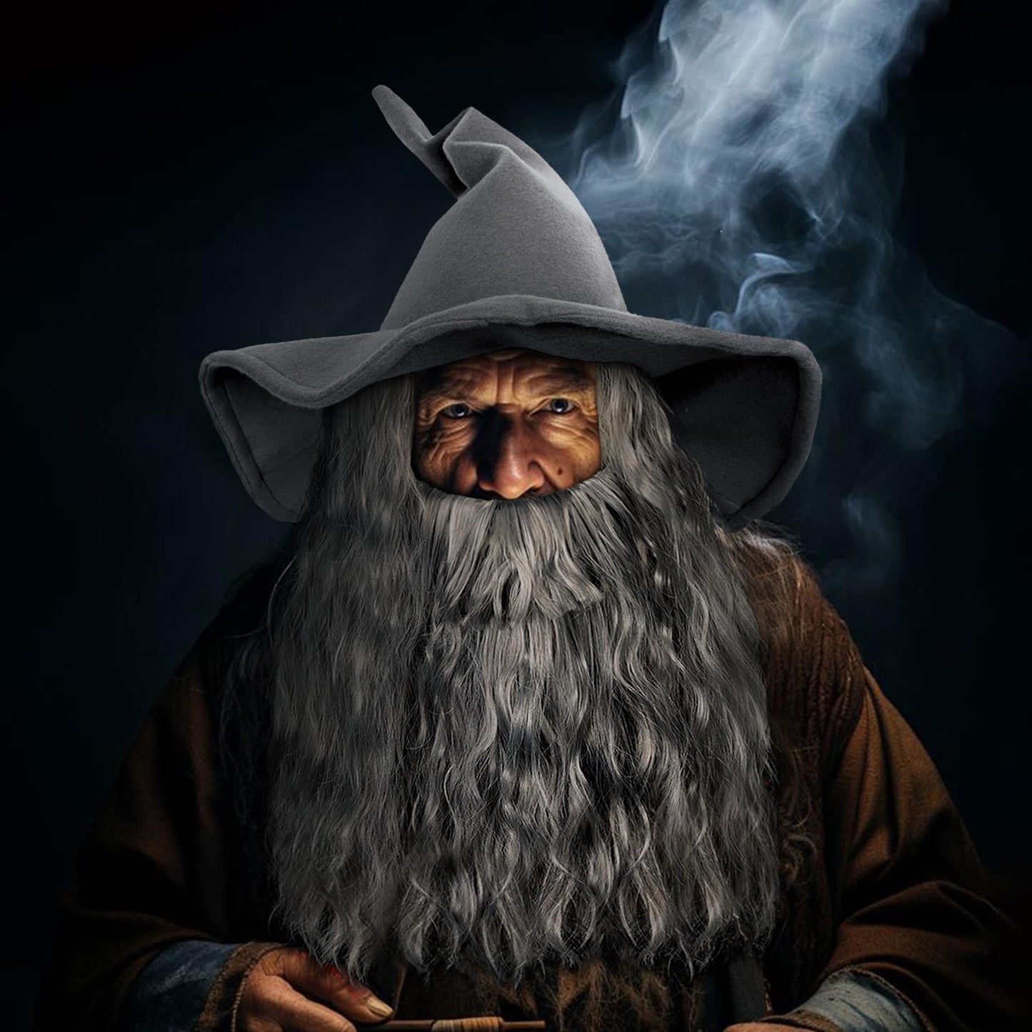Joukavor Wizard Hat Beard and Wig Costume Accessory for Adults Halloween Cosplay (Grey)