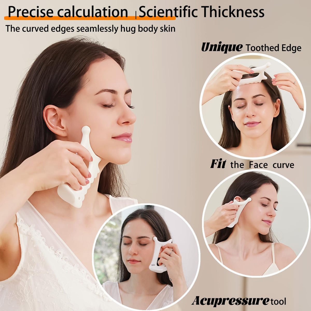 6-in-1 Ceramic Gua Sha Tool for Face & Body - Manual Facial Massage for Lymphatic Drainage, Jaw Lifting, Puffiness Care, Neck Massage for Stress Relief at Home, Self Care Gift for Mum Wife White