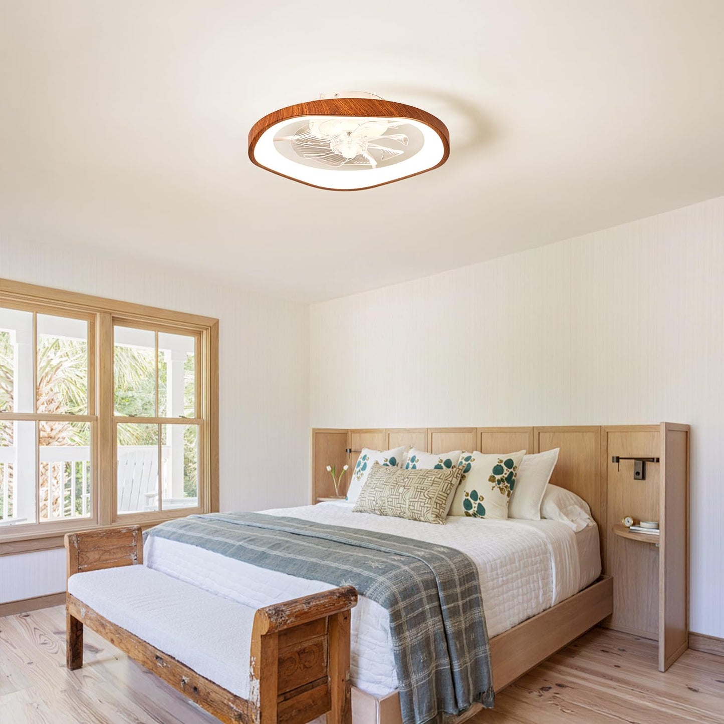 Monikessy 19.7" Modern Ceiling Fans with Lights and Remote, Dimmable Low Profile Ceiling Fan, Farmhouse Smart Bladeless Fandelier Flush Mount Ceiling Fan for Bedroom Dining Room