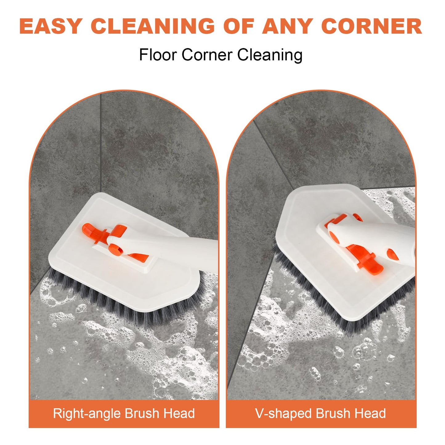 Long Handled Scrub Brush for Shower，3-in-1 Cleaning Brushes with 3 Different Function Cleaning Heads Brush for Shower Cleaning Bathroom Kitchen Walls Tub Tile