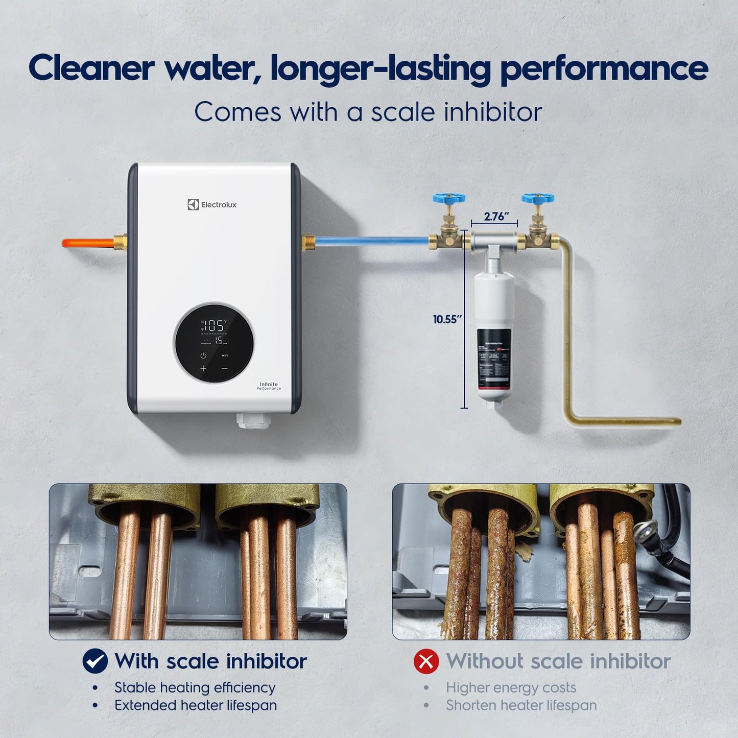 Electrolux 14kW Tankless Water Heater Electric 240V - Smart WiFi & Alexa, On Demand Hot Water Heater Electric, Max 3.4 GPM, With Scale Inhibitor, Space-Saving Instant Hot Water Heater for Shower