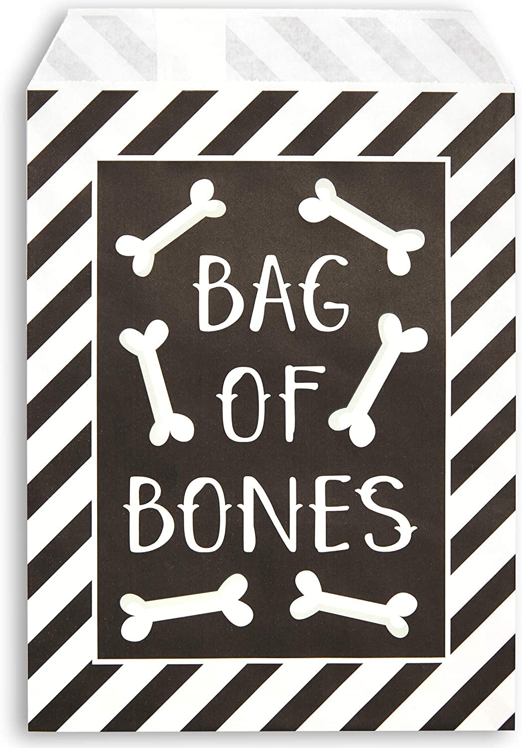 BLUE PANDA 100-Pack Halloween Paper Treat Bags - Small Candy and Favor Containers - 4 Spooky Designs: Vampire Teeth, Witch Broomsticks, Bag of Bones & Spider Eggs (7.5"x5.2")