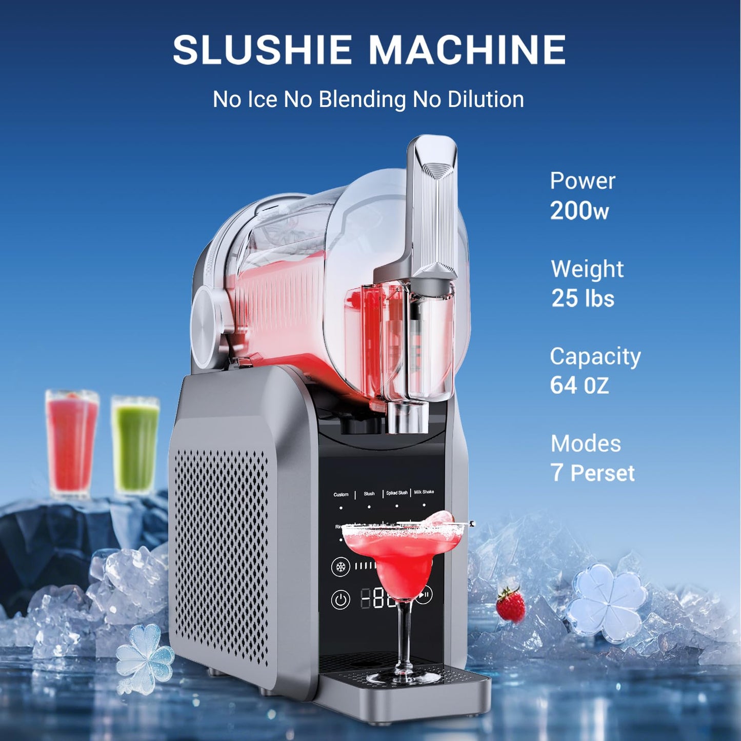 IceSwirls Slushie Machine,No Ice Needed,8 Preset Programs,Professional Frozen Drink Maker for Slush,88 oz Slushy Machine for Home with Auto-Clean,Milk Shakes,Frappe,Margarita