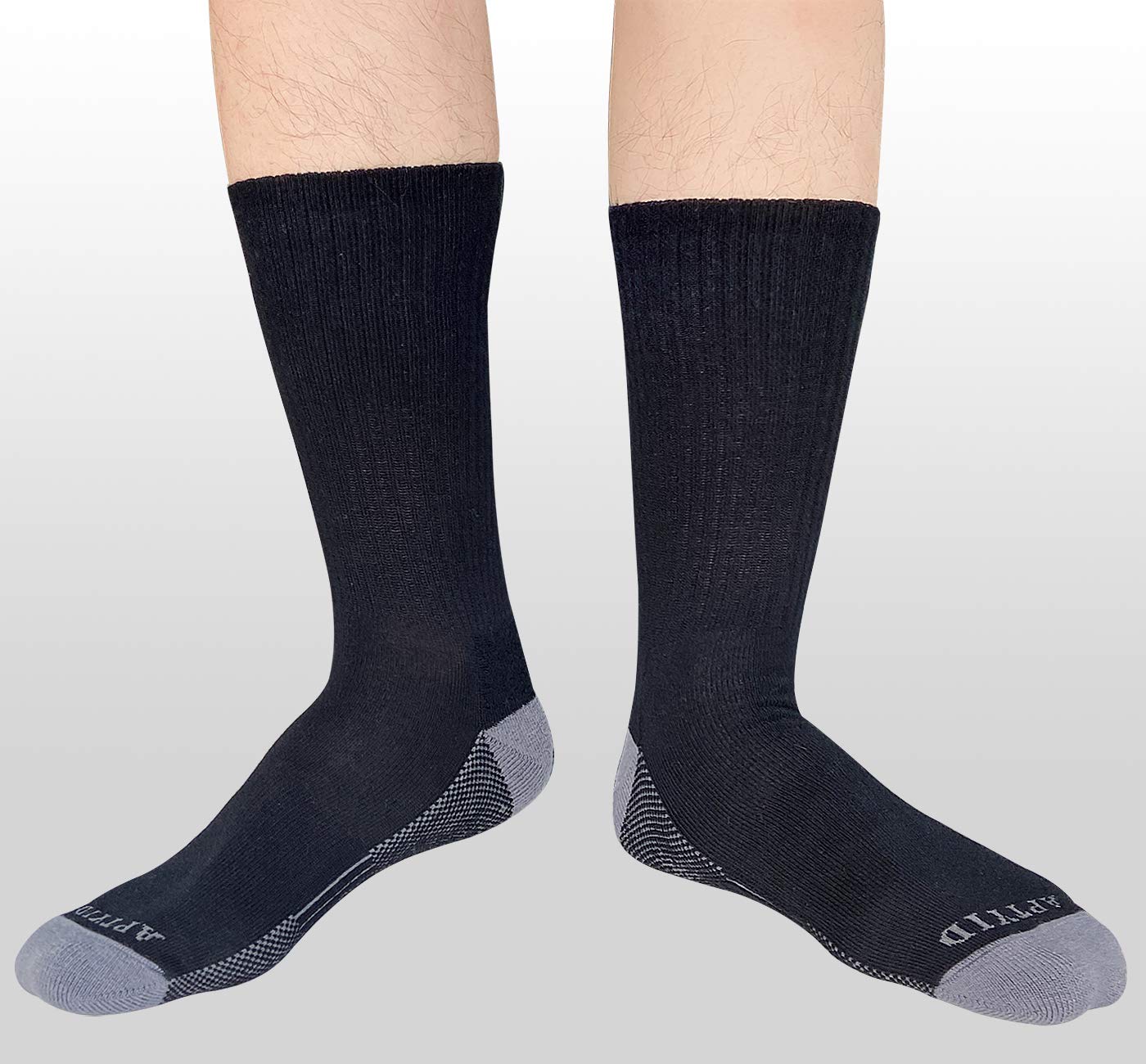 APTYID Men's Moisture Wicking Cushioned Crew Work Boot Socks, Size 9-12, Black, 6 Pairs