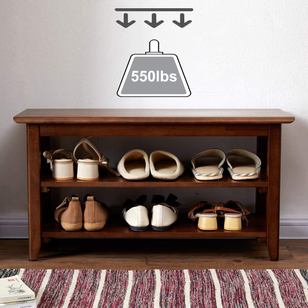 XKZG Storage Bench Wooden Shoe Rack Bench Rustic Solid Wood Entryway Bench (Brown,23.6")