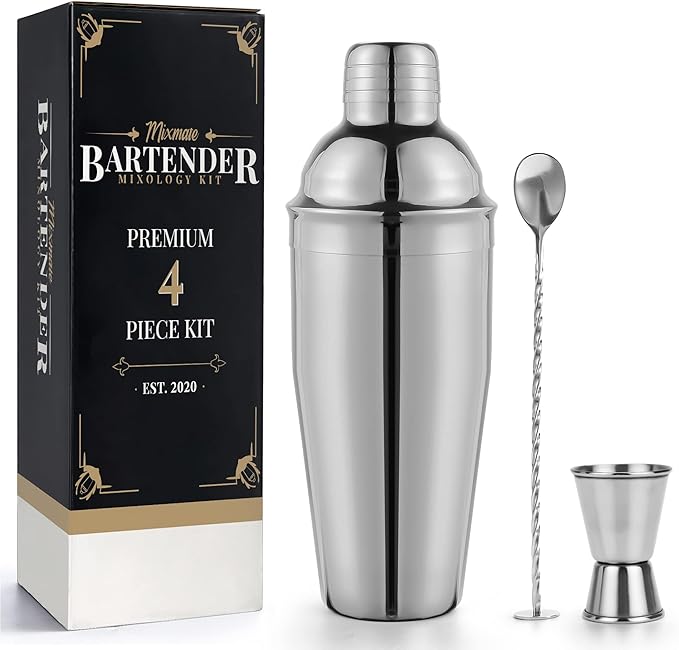 Premium Mixology Cocktail Shaker Set | 4 Piece Bar Tool Set, Silver Bar Set Cocktail Shaker Set for Drink Mixing - Include...