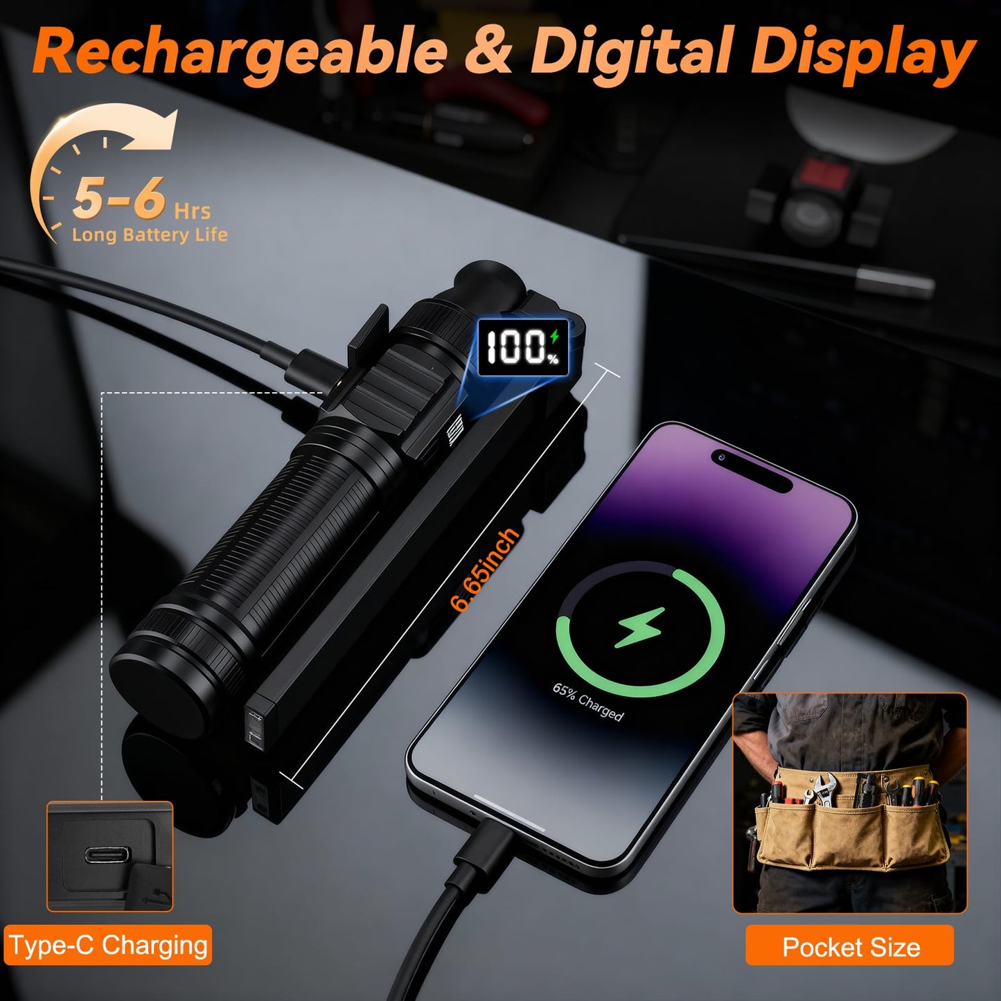 2Pack Magnetic Work Light, All Aluminum & 1500 High Lumens Rechargeable Work Light, 7 Mode & 360° Rotation Mechanic Light, Rechargeable Flashlight for Car Repairing, Valentines Day Tool Gifts for Him
