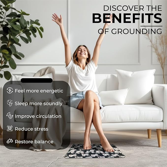Grounding Mat for Feet - Grounding Well Mat with Anti-Slip Surface - Improves Sleep,Energy and Ailments, Reduces Stress - Complete Earthing Pad for Bed, Desk, or Chair