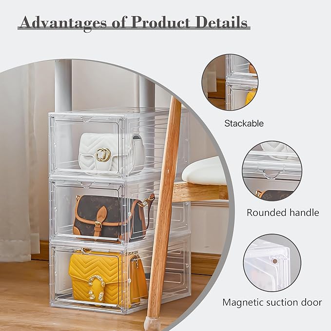 Storage Bins with Lids, Clear Plastic Storage Containers with Magnetic Acrylic Door, 19 Qt Stackable Storage Box for Home Organizing