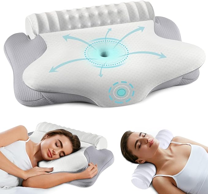 onesmile Cervical and Roll Neck Pillow - 2 in 1 Ergonomic Pillows, Neck Support Pillow for Sleeping, Memory Foam Pillows f...