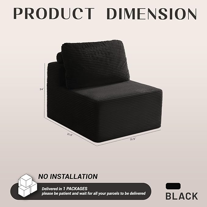 Afuson Cozy Single Seat, Comfortable Seating, No Assembly Required, Black