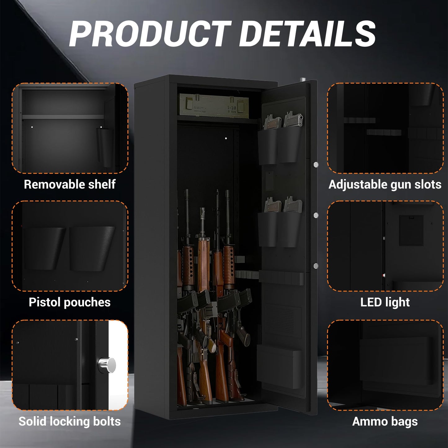 Rifle & Pistol Gun Safe, Quick Access with Fingerprint Lock & Backlit Digital Keypad, Heavy Duty Gun Cabinet with Removable Shelves, Pistol Pockets & Dual Alarm - Home Security Shotgun Locker