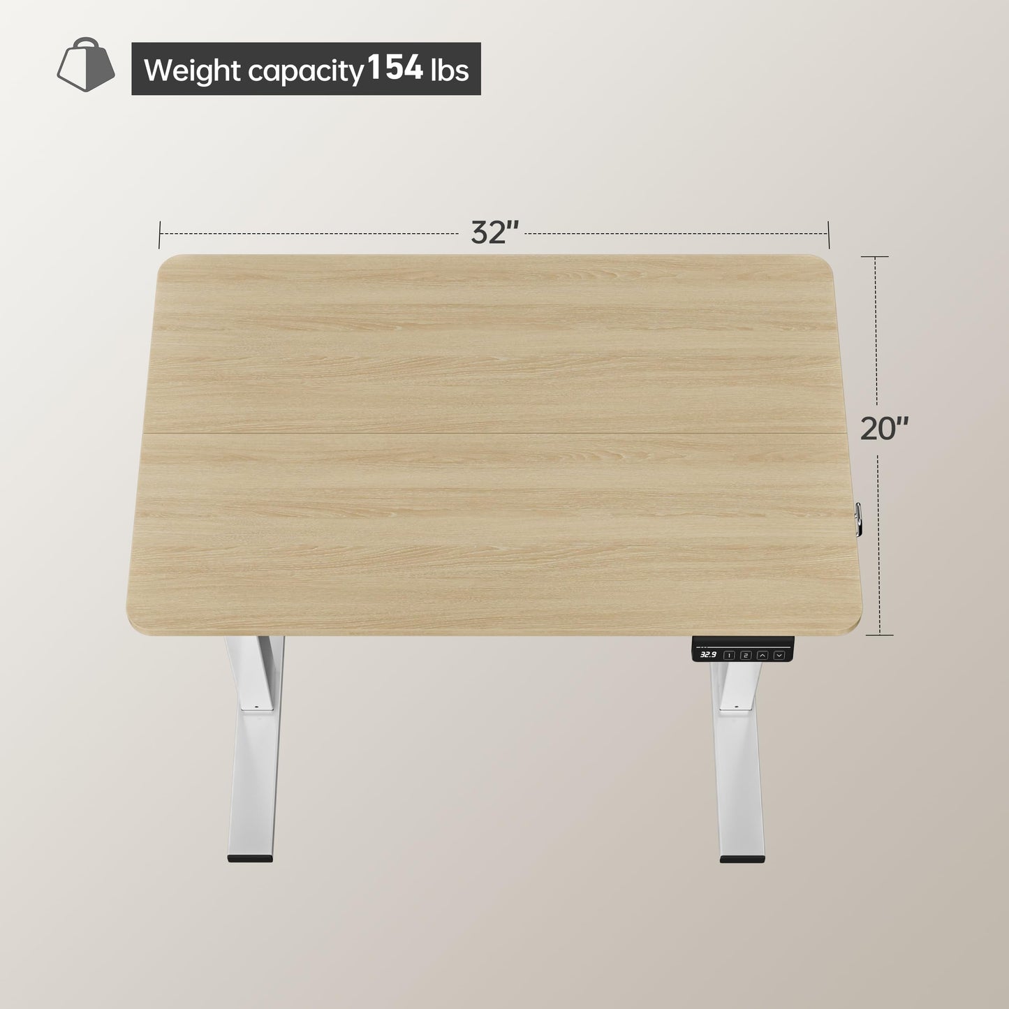 LongKe Electric Standing Desk Adjustable Height, 32x20 Inches Sit Stand up Desktop for Home Office, Ergonomic Rising Computer Table with Memory Preset, Yellow Beams