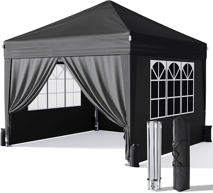 Driftalia 10x10 Pop Up Canopy with Sidewalls, Outdoor Instant Canopy Tent with Carry Bag for Commercial Events, Camping, B...