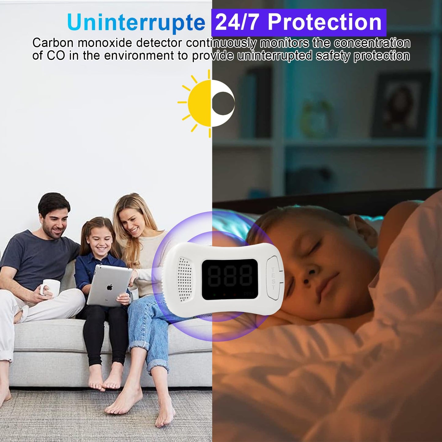 3 Packs Carbon Monoxide Detectors,CO Alarm Detector Monitor Battery Operated with PPM Value Display,Carbon Monoxide Alarm with Sound &Light Warning,Accurate & Easy to Read,for Home Kitchen Office