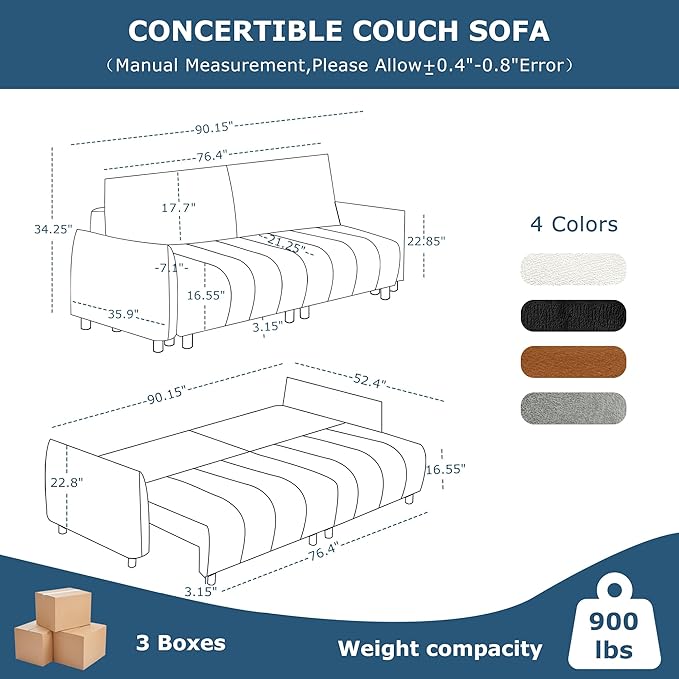 Mofolit Sleeper Sofa Bed Convertible Couch with Storage in Chenille Fabric Loveseat for Living Room Apartment and Small Spaces (Grey)