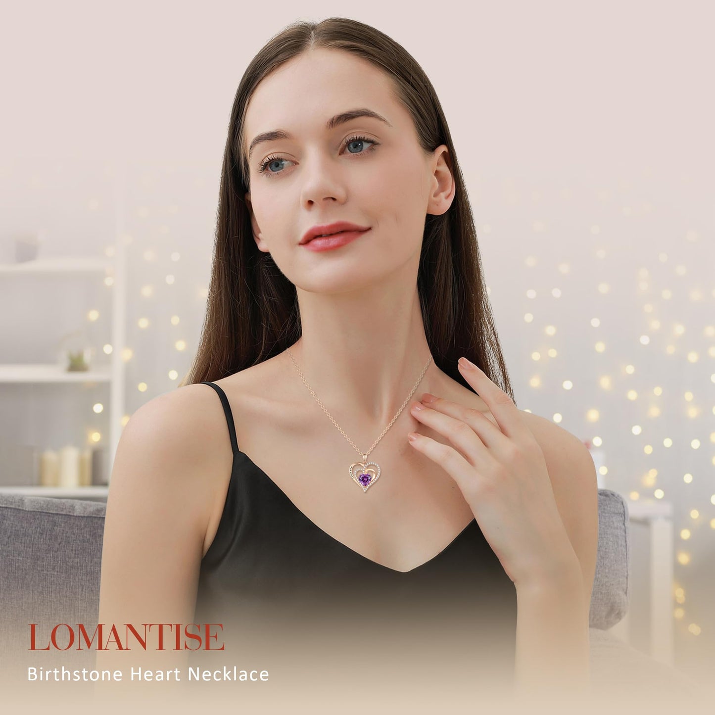 Lomantise Christmas Gifts for Wife Amethyst Heart Birthstone Necklace for Women 925 Sterling Silver Wife Jewelry Rose Gold I Love You Pendant Anniversary Birthday Gift for Her