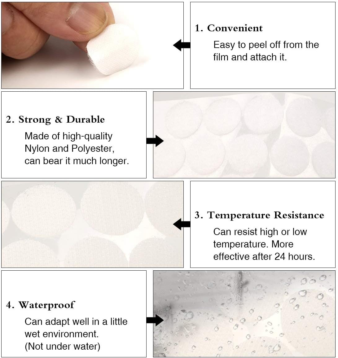 Self Adhesive Dots,1100pcs(550 Pairs) 0.59" Diameter Strong Sticky Back Hook Nylon, 15mm Loop Strips with Waterproof Glue Tapes, Perfect for School Classroom,Office, Home(White)