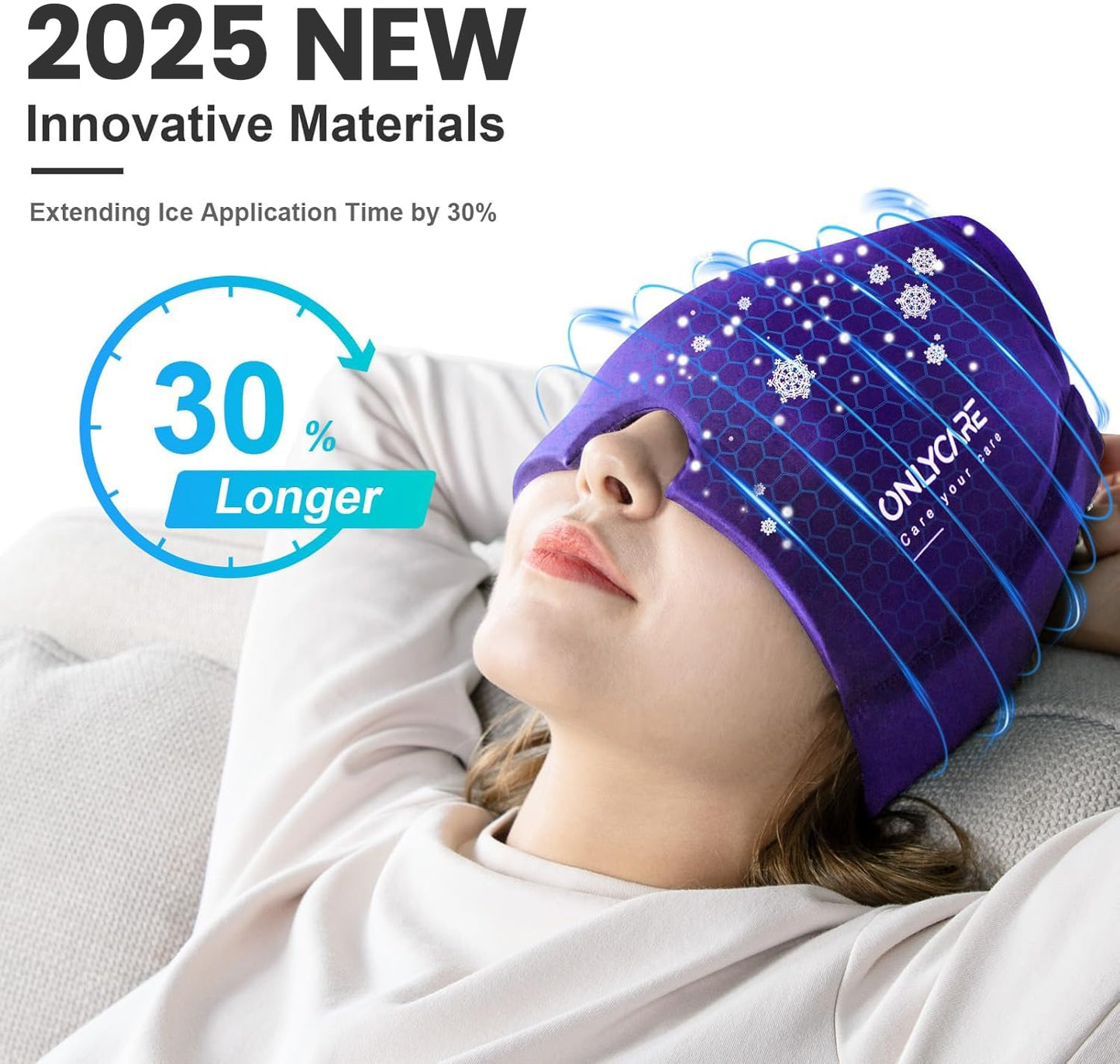 ONLYCARE Migraine Relief Cap, Soothing Headache Hat, Upgraded Odorless Gel Ice Head Wrap, Hot and Cold Therapy, Headache Ice Pack for Tension and Stress(Purple)