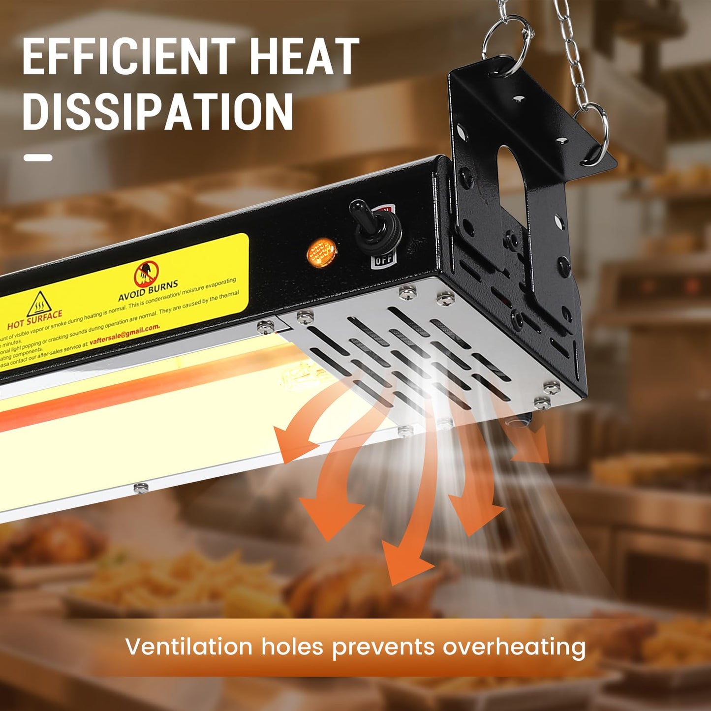Hiteemer 36-Inch Food Heat Lamp - 1000W Commercial Food Warmer Lamp Overhead Stainless Steel Catering Heat Lamps Electric Strip Heater for Restaurant Buffet Parties Kitchen, Black 115V