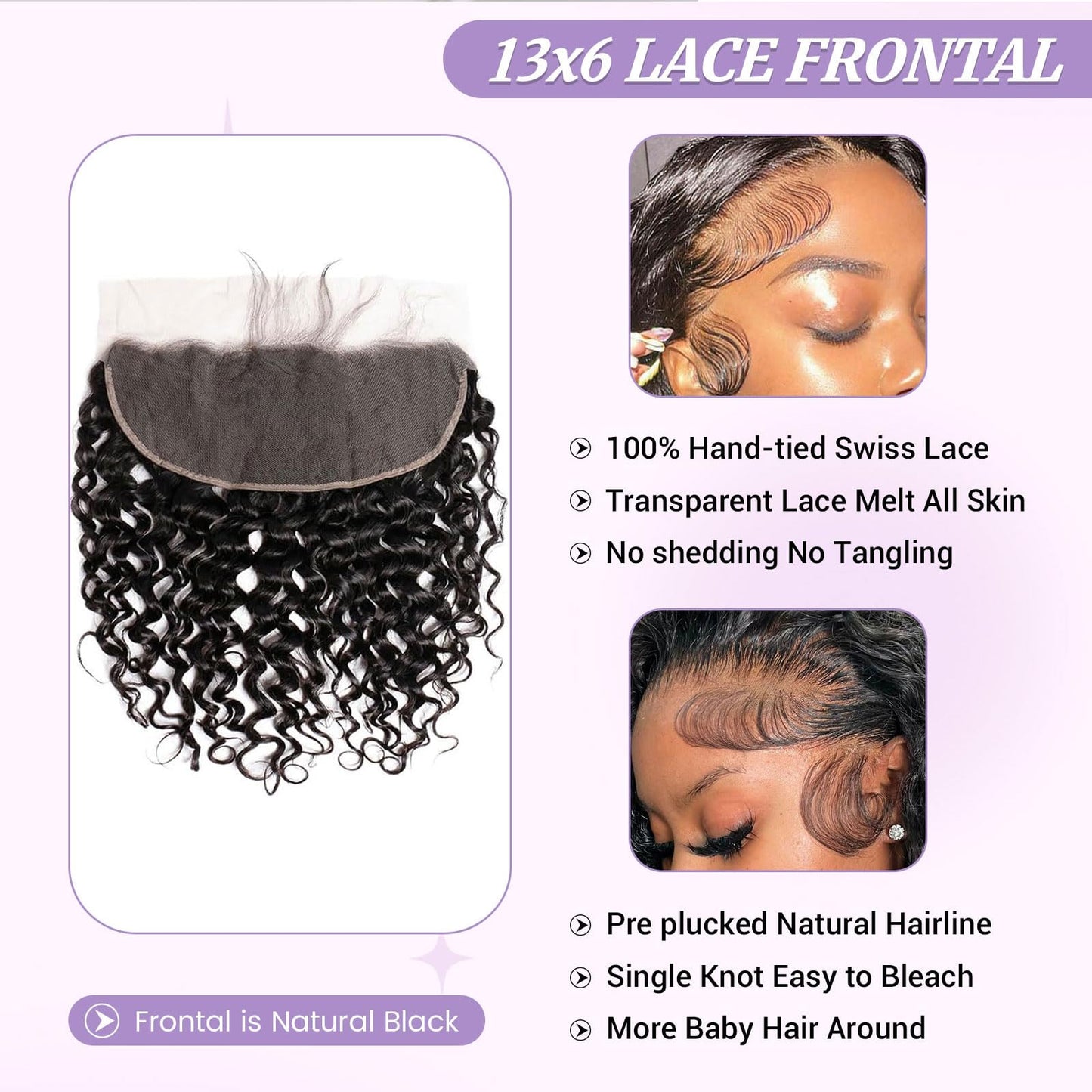 DSEKCAIN Water Wave HD Frontal 13x6 Water Wave Lace Frontal Human Hair Transparent Lace Closure Big Space Size 100% Raw Virgin H