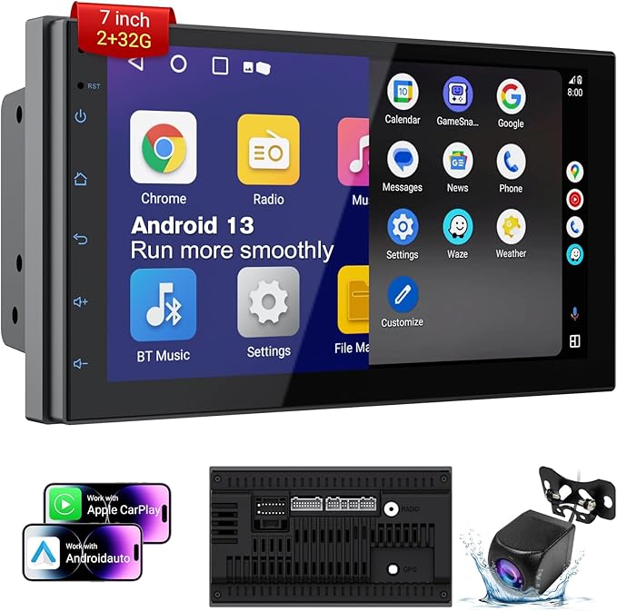 Haudio Double Din Car Stereo with 7" HD Touchscreen | CarPlay & Android Auto | Backup Camera | Bluetooth GPS Navigation | ...