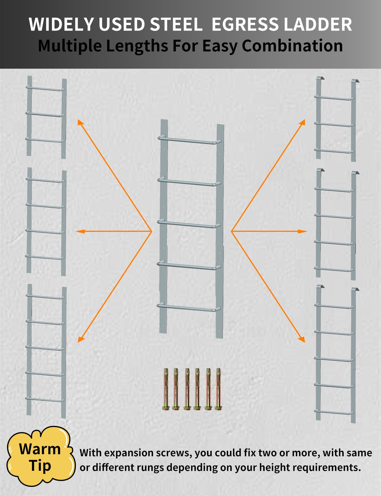 5-Rung Window Well Ladder, Heavy Duty Steel Basement Egress, Fire Escape for Emergency Home Safety (56.2" Lx17.9" W, Straight, Matte Black)