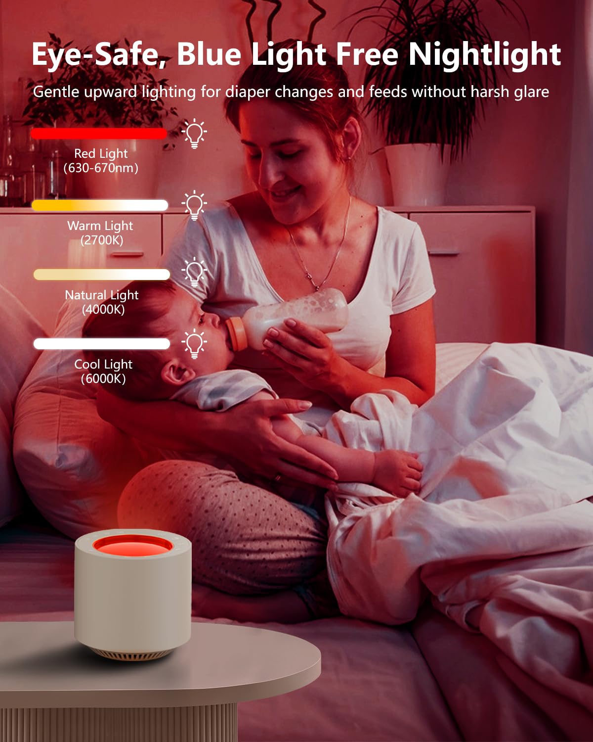 PureNurt White Noise Machine: Red Light Therapy Sleep Sound Machine with 38 Soothing Sounds & Calming Womb Soother Shusher, Memory Function, Dimmable Nursery Night Light with Timer for Baby Adult Gift