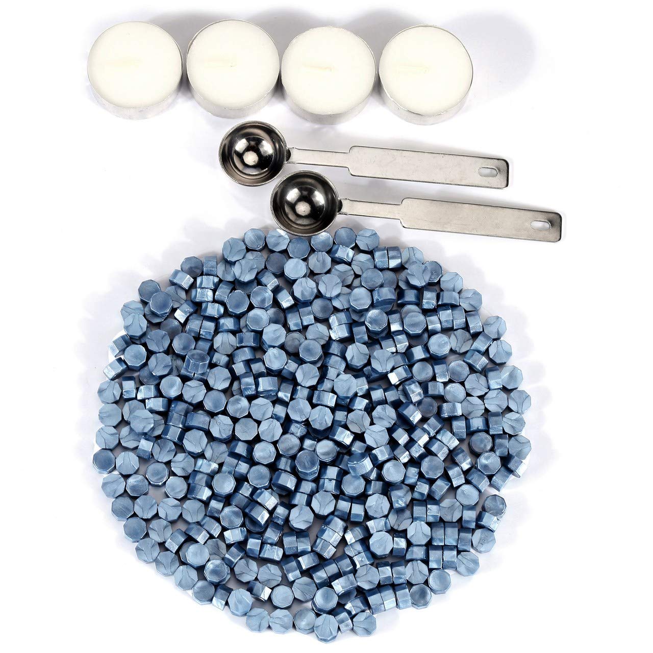 Yoption 360 Pcs Blue Sealing Wax Beads Set for Wax Seal Stamp with Candles and Melting Spoon