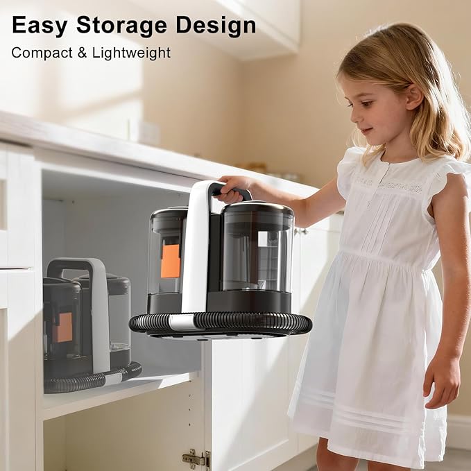 Portable Carpet & Upholstery Spot Cleaner Machine, Pro 18Kpa Powerful Suction Carpet Shampooer for Pet Stains, Furniture, Sofa, Stairs & Car Deep Cleaning with Dual Brush Heads & Cleaning Solution