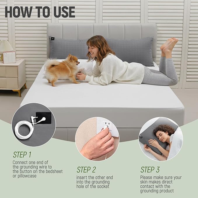 Groundingtop Earth Pillowcase Upgraded 10% Silver Fiber Grounding Pillow case, 90% Cotton Grounded Bed Pillow Cover for Better Sleep Pain Relief Improve Energy, Queen 20x36 Inch, Gray 1PC