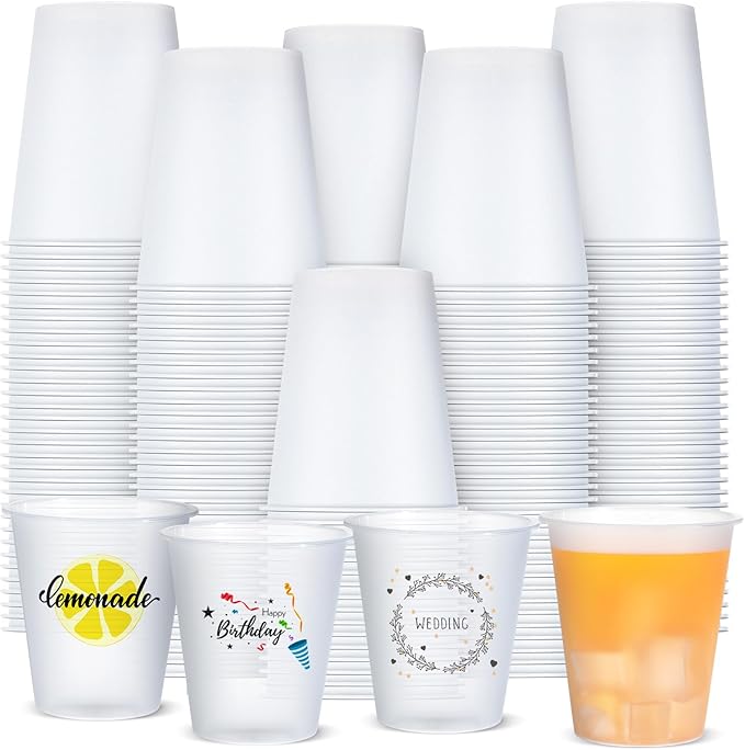 Jingmore 100 Pcs 8 oz Clear Frosted Plastic Cups Bulk for Wedding Stadium Blank Plastic Drinking Frosted Cups Disposable P...