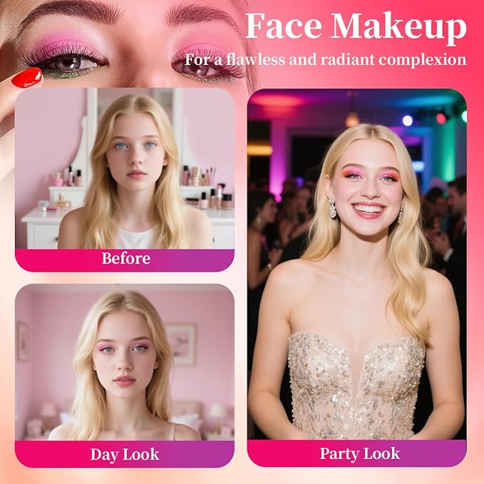Badhare Personal Makeup Ruby-Inspired Palette Set 25 Color Multifunctional Eyeshadow, Blush Highlighter Kit with Shimmer, Pearlescent Finishes, Cruelty-Free Waterproof Includes Sponge Sticks & Mirror
