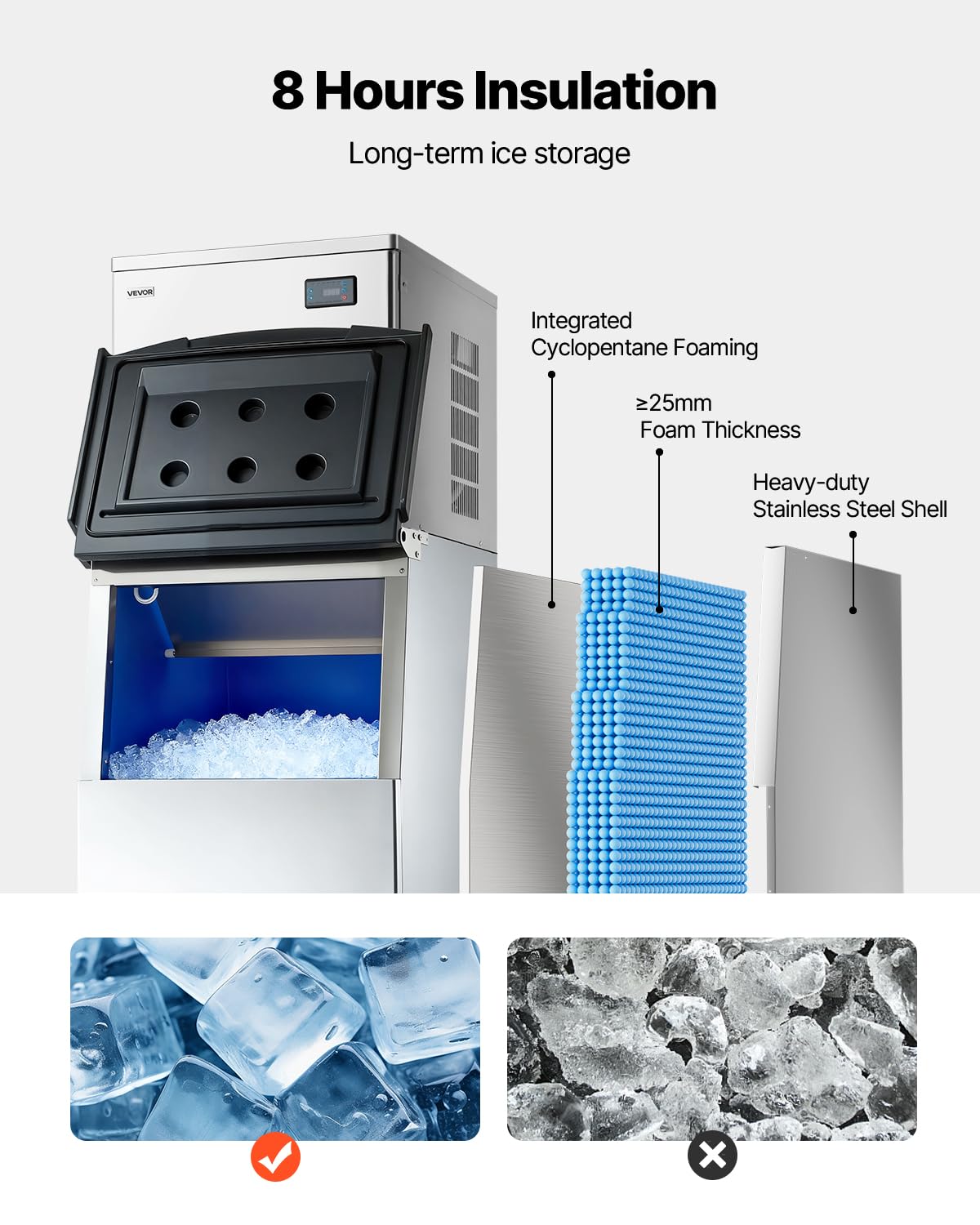 VEVOR Commercial Ice Maker Machine, 450LBS/24H Ice-Making Machine with 250LBS Stainless Steel Storage Bin, Auto Self-Cleaning Ice Maker with Touchscreen for Bar Cafe Restaurant Business Commercial