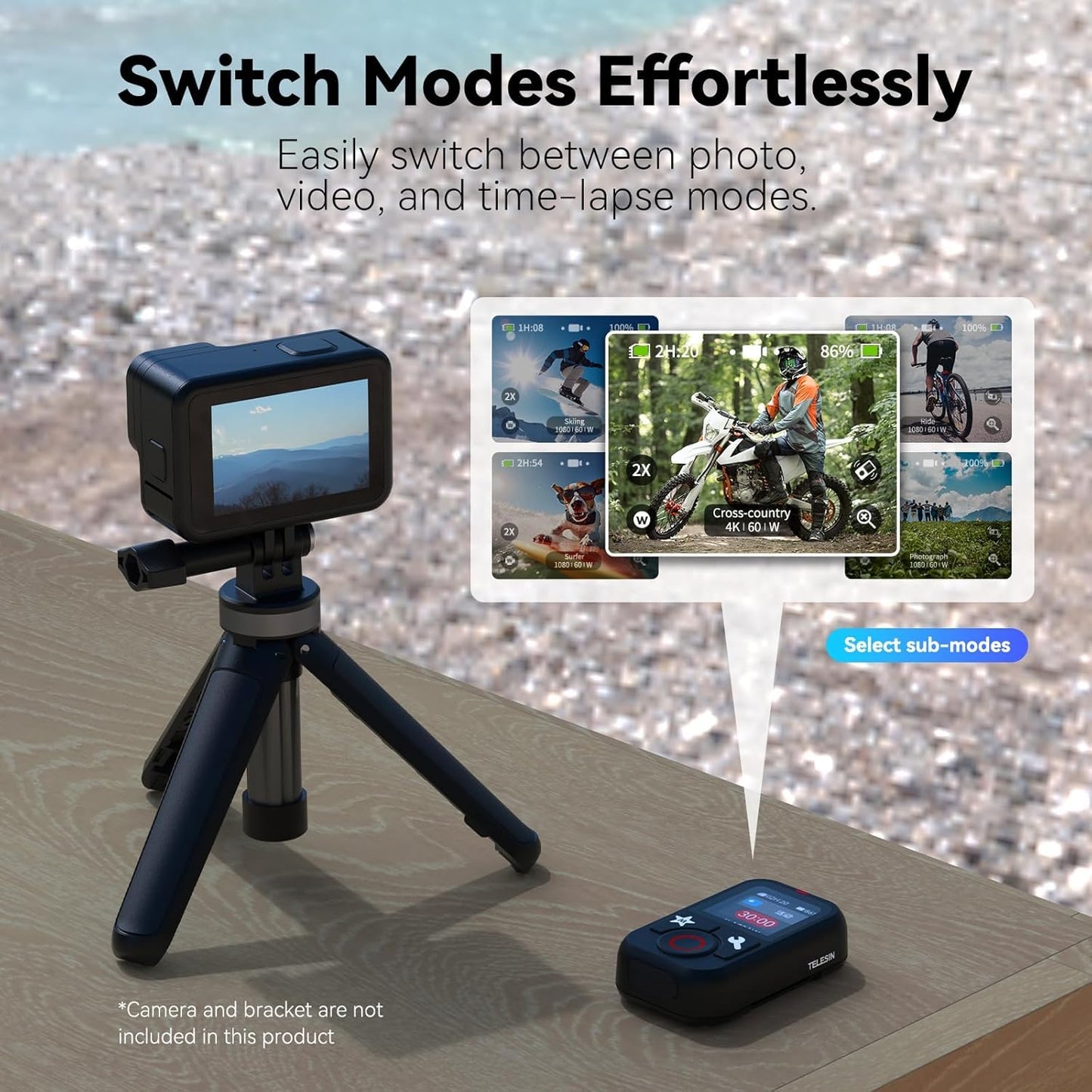 Telesin T13 Waterproof Smart Remote Control With Color Lcd Screen, 5-60M Wireless Remote With Wrist Strap, Compatible With Gopro