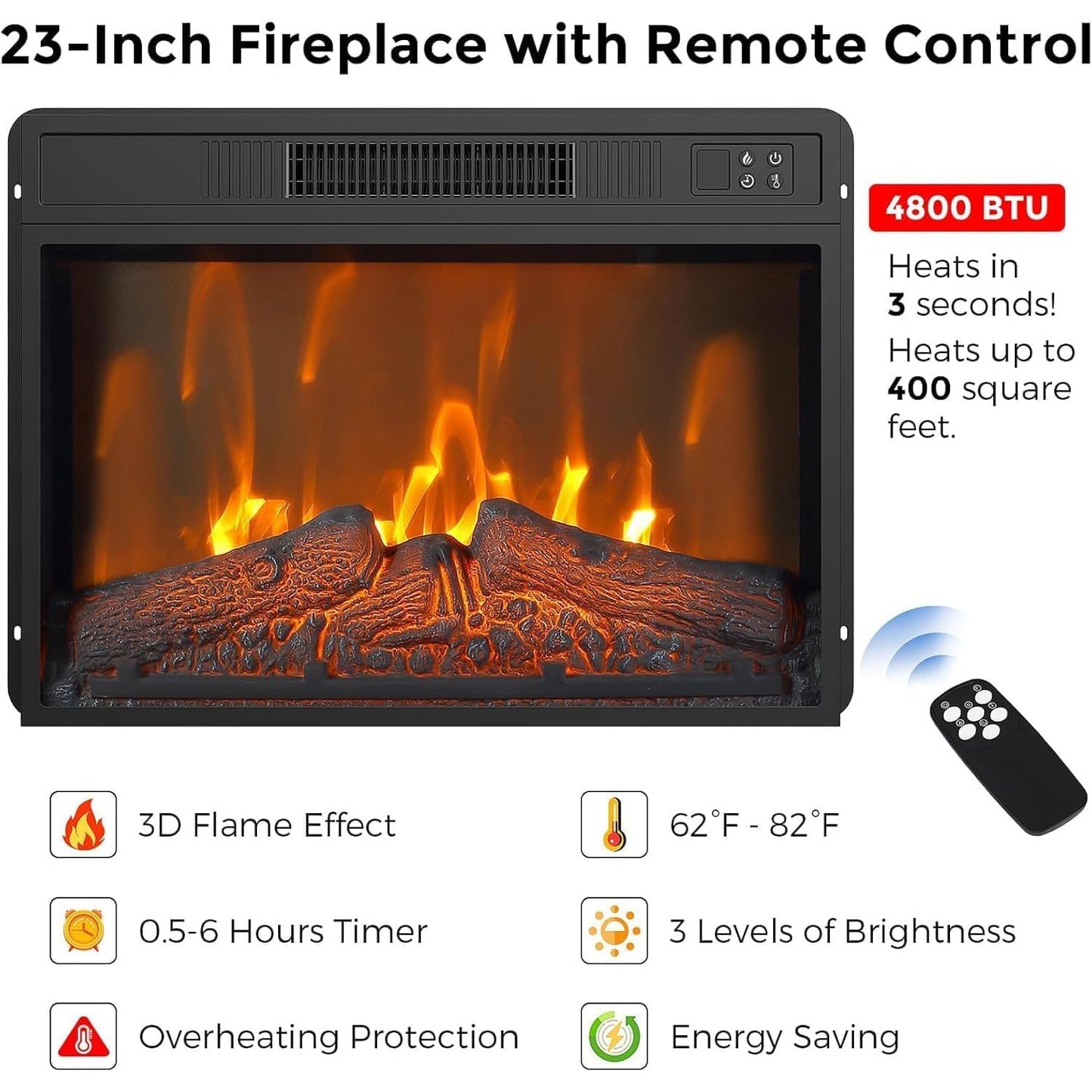 65 Inch TV Stand with Electric Fireplace, Entertainment Center with 23” Fireplace Insert, Remote Control, Adjustable Storage, Cable Management, Media Console for Living Room, Home Theater Furniture