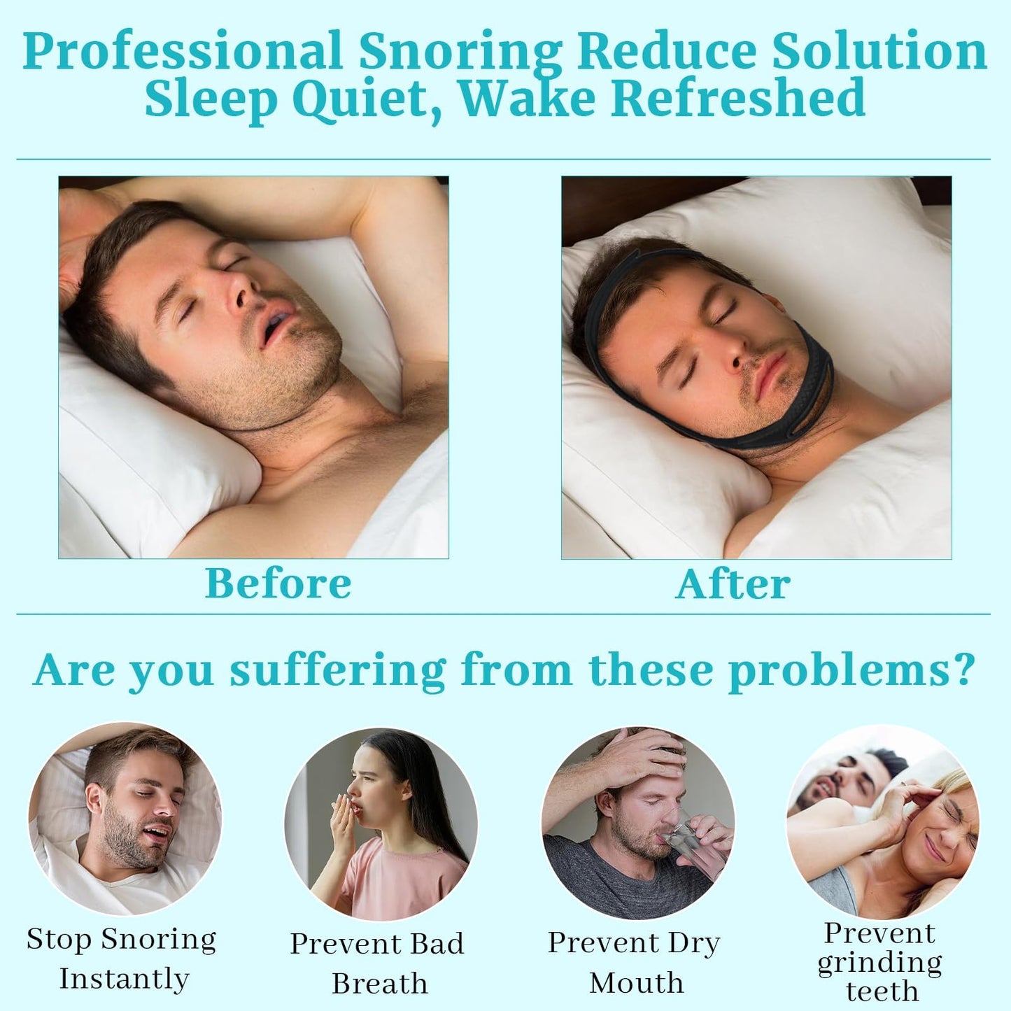 Anti Snoring Chin Strap for Sleeping, Adjustable Jaw Support Strap to Keep Mouth Closed, Stops Snoring Dry Mouth for Men Women, 2 Pack Comfort Fit Nighttime Sleeping Aid Snoring Solution